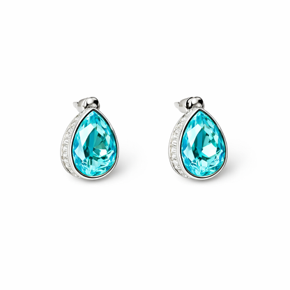 Aqua Blue Indicolite Swarovski Crystal Silver Plated Stud Earrings