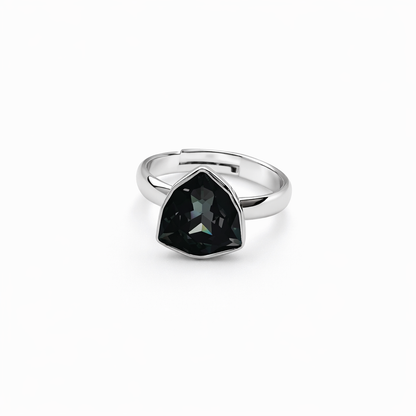 Black Morion Swarovski Crystal Silver Plated Adjustable Ring