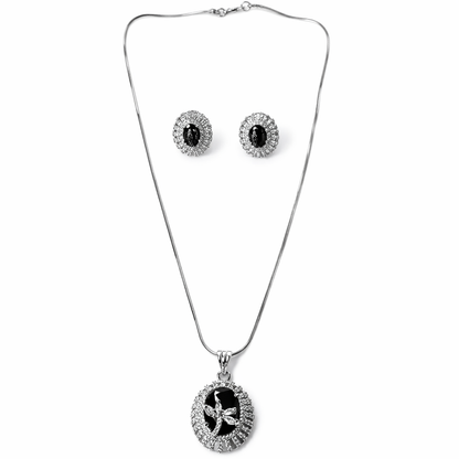 Black Cubic Zirconia American Diamond Silver Plated Pendant Set