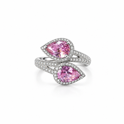 Pink Topaz Cubic Zirconia Ice Cut American Diamond Silver Plated Adjustable Ring
