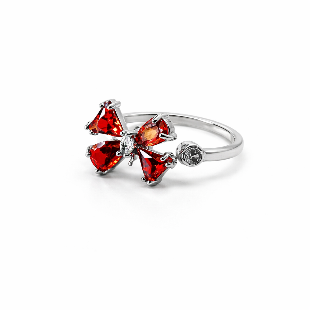 Spinel Orange Cubic Zirconia American Diamond Silver Plated Adjustable Ring