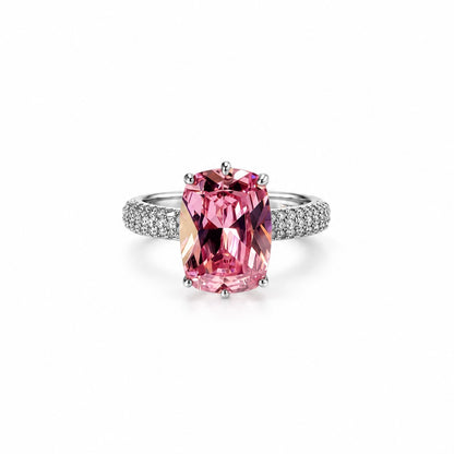 Pink Topaz Cubic Zirconia Ice Cut American Diamond Silver Plated Adjustable Ring