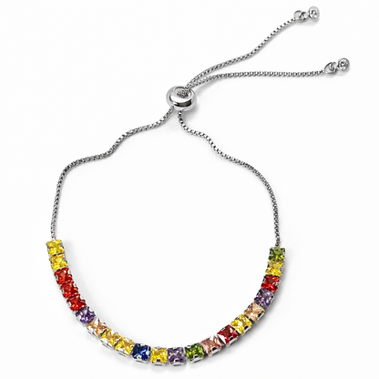 Multi-Color Cubic Zirconia American Diamond Silver Plated Adjustable Bracelet