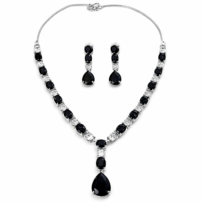 Black Cubic Zirconia American Diamond Silver Plated Necklace Set