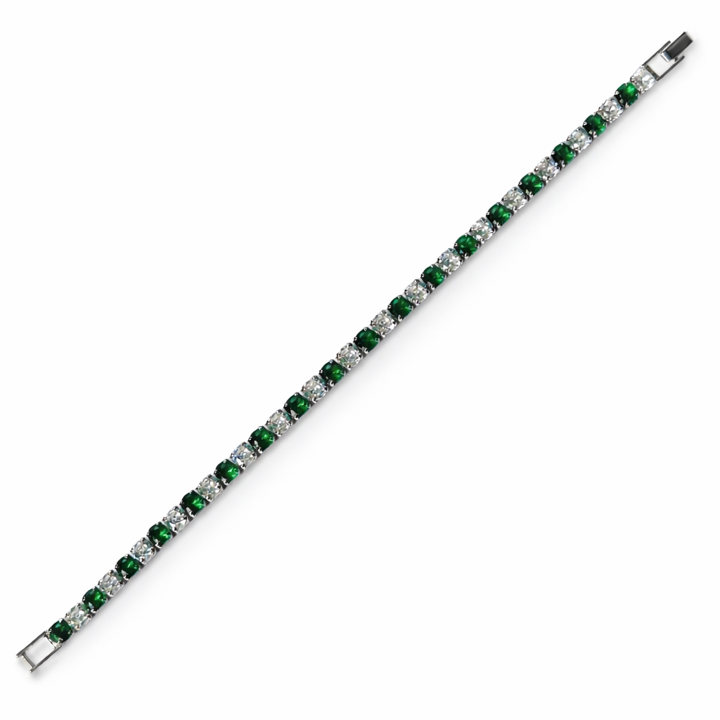 Green Emerald Cubic Zirconia American Diamond Silver Plated Tennis Bracelet