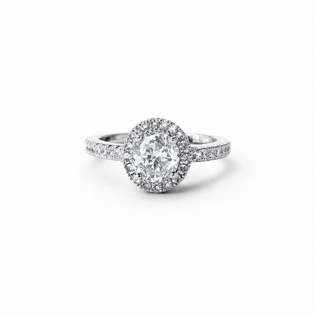 Solitaire Cubic Zirconia American Diamond Silver Plated Adjustable Ring