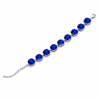 Blue Sapphire Swarovski Crystals Silver Plated Chain Bracelet