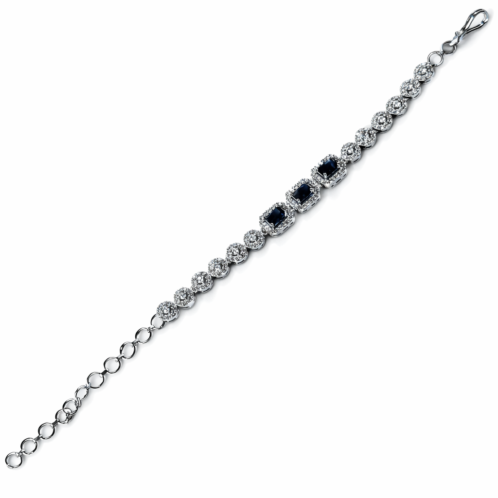 Blue Sapphire Cubic Zirconia American Diamond Silver Plated Bracelet