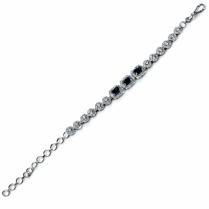Blue Sapphire Cubic Zirconia American Diamond Silver Plated Bracelet