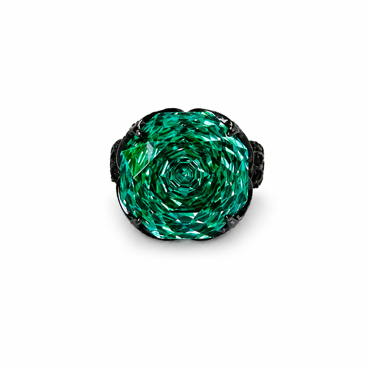 Sea Green Topaz Cubic Zirconia Pink Ice Cut American Diamond Victorian Plated Adjustable Ring