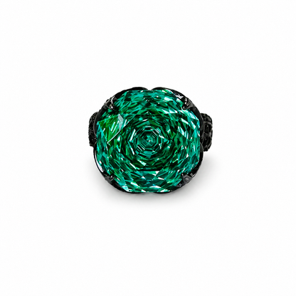 Sea Green Topaz Cubic Zirconia Pink Ice Cut American Diamond Victorian Plated Adjustable Ring
