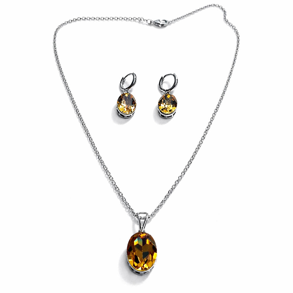 Light Colorado Topaz Swarovski Crystal Silver Plated Pendant Set