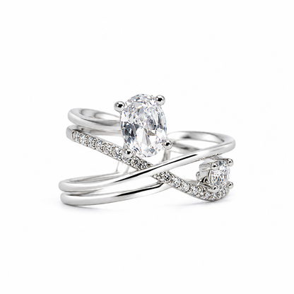 Solitaire Cubic Zirconia American Diamond Silver Plated Adjustable Ring