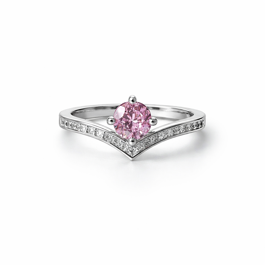 Pink Topaz Cubic Zirconia American Diamond Silver Plated Adjustable Ring