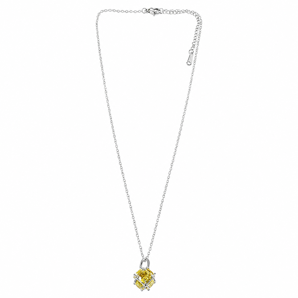 Yellow Topaz Cubic Zirconia American Diamond Silver Plated Stainless Steel Necklace