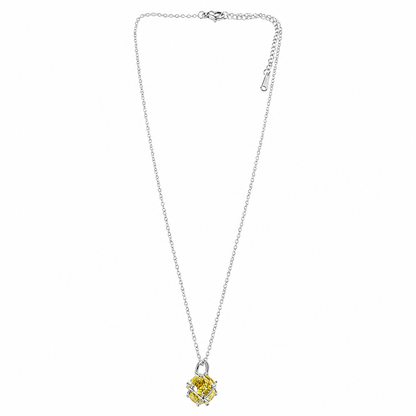 Yellow Topaz Cubic Zirconia American Diamond Silver Plated Stainless Steel Necklace