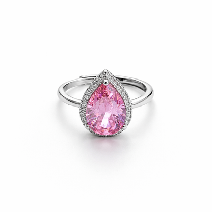 Pink Topaz Cubic Zirconia Ice Cut American Diamond Silver Plated Adjustable Ring