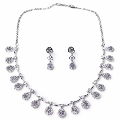 Light Purple Amethyst Cubic Zirconia American Diamond Silver Plated Necklace Set