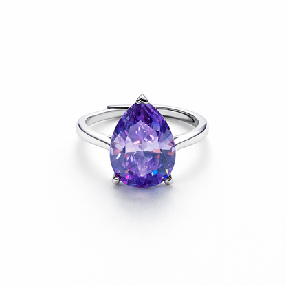 Light Purple Amethyst Cubic Zirconia Ice Cut American Diamond Silver Plated Adjustable Ring