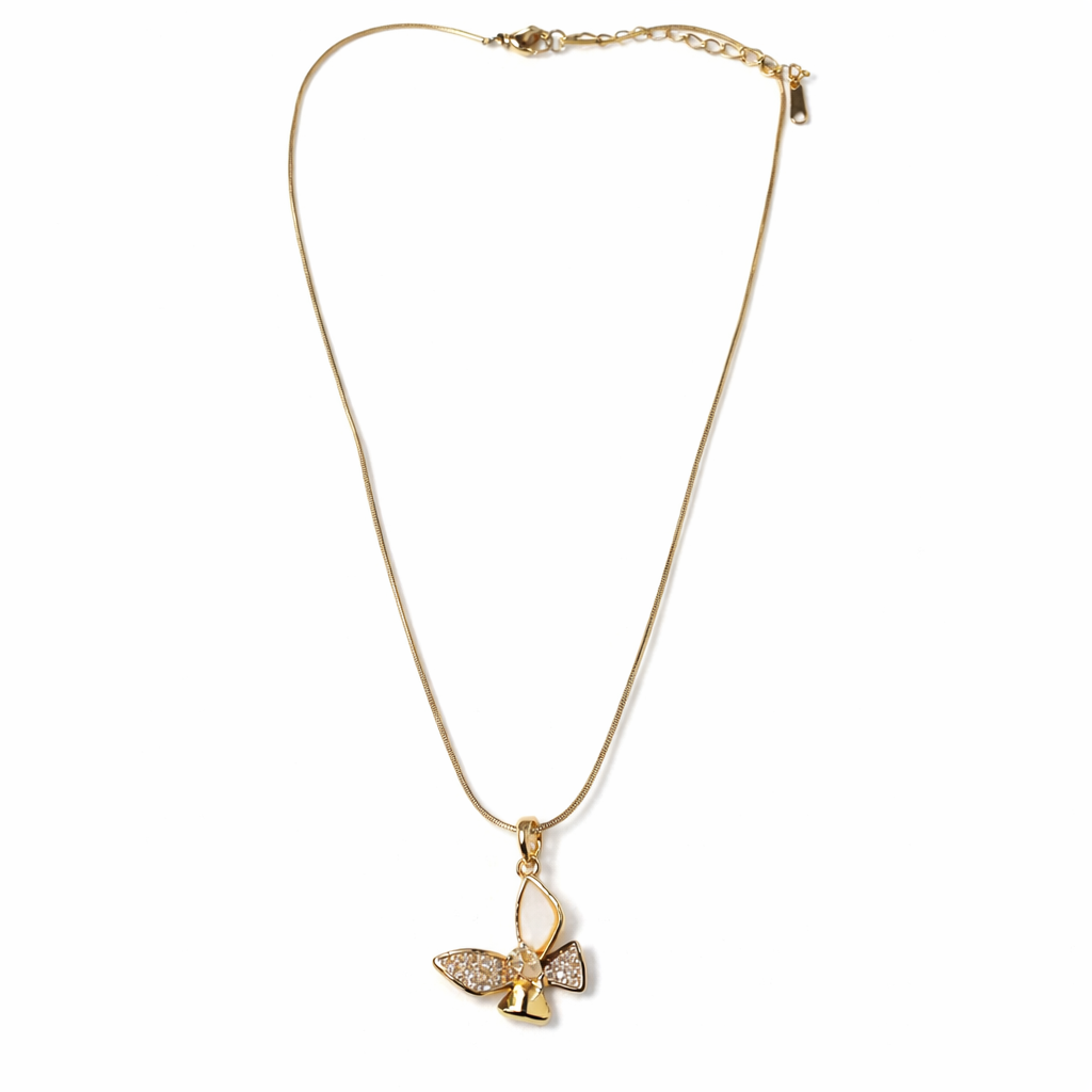 Butterfly Design American Diamond Gold Plated Anti-Tarnish Necklace
