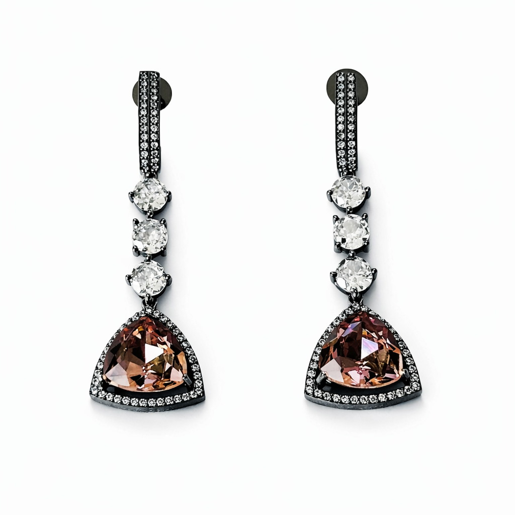 Smoked Yellow Topaz Swarovski Crystal American Diamond Victorian Plated Earrings