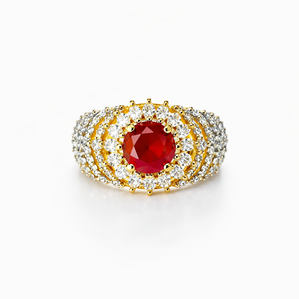 Red Ruby Cubic Zirconia American Diamond Gold/Silver Plated Adjustable Ring