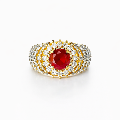 Red Ruby Cubic Zirconia American Diamond Gold/Silver Plated Adjustable Ring