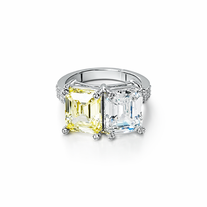 Yellow Topaz & Solitaire Cubic Zirconia Ice Cut American Diamond Silver Plated Adjustable Ring