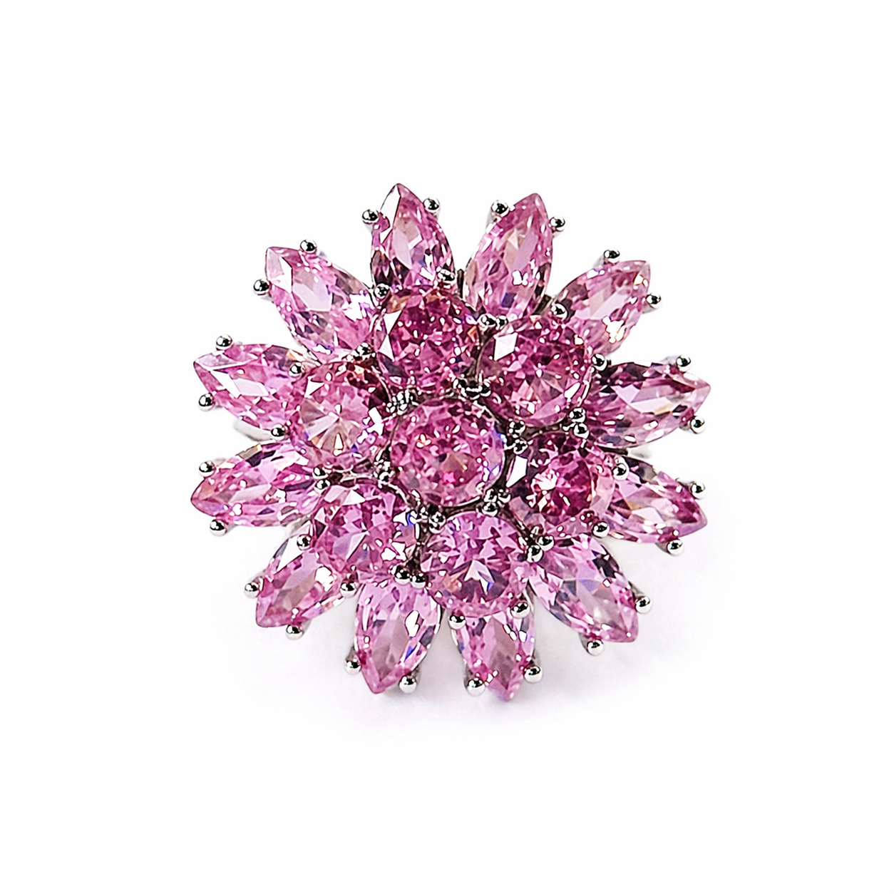 Pink Topaz Cubic Zirconia Ice Cut American Diamond Silver Plated Adjustable Ring