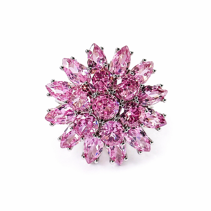 Pink Topaz Cubic Zirconia Ice Cut American Diamond Silver Plated Adjustable Ring