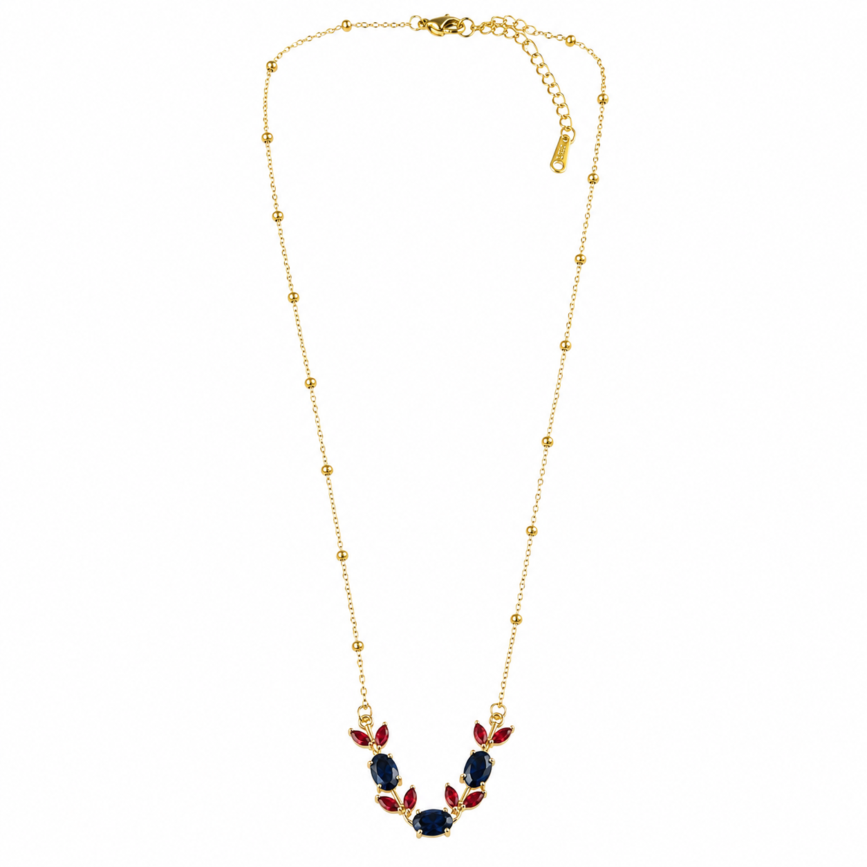 Blue Sapphire & Red Ruby Cubic Zirconia American Diamond Gold Plated Stainless Steel Necklace