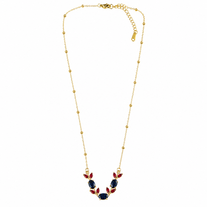 Blue Sapphire & Red Ruby Cubic Zirconia American Diamond Gold Plated Stainless Steel Necklace