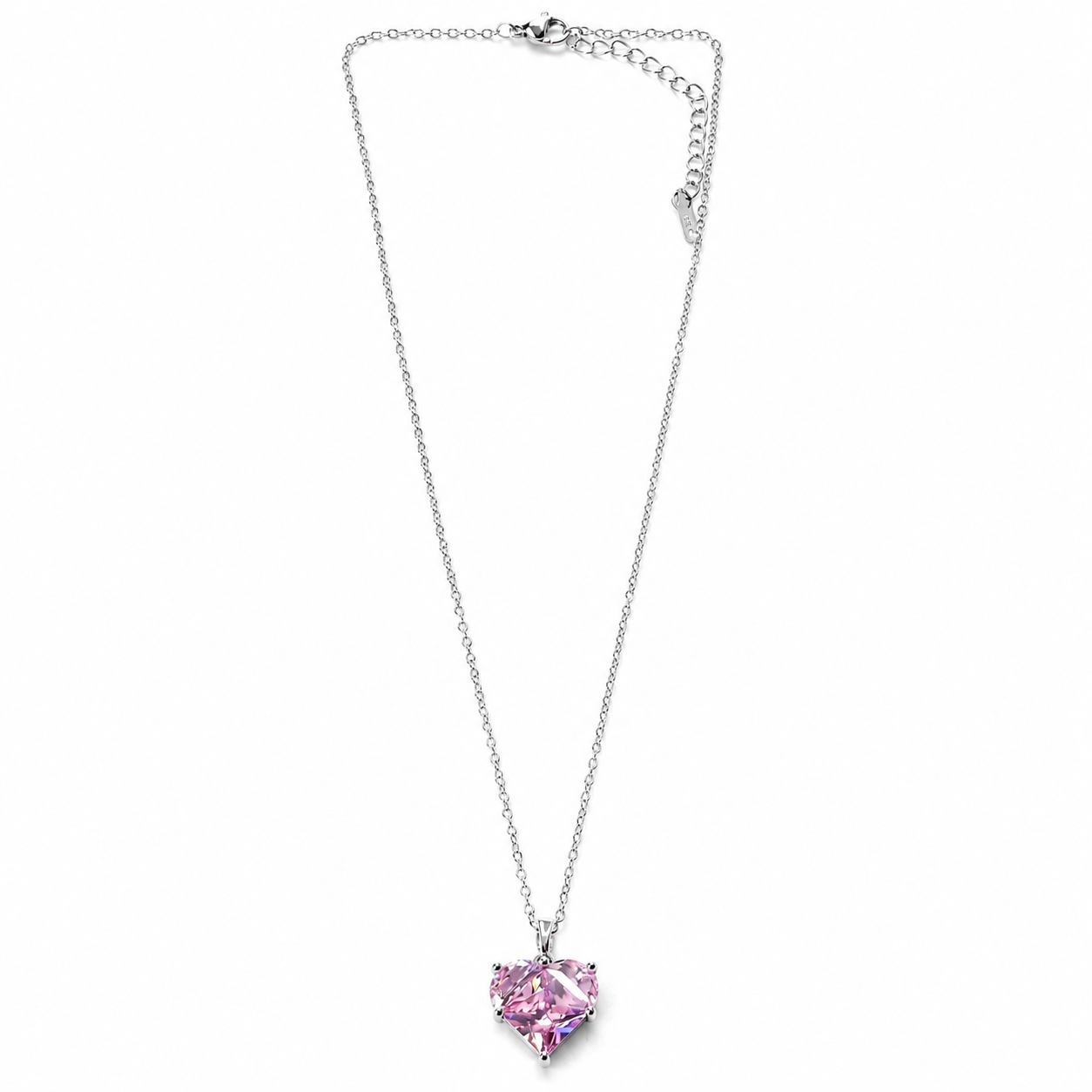 Pink Topaz Cubic Zirconia American Diamond Silver Plated Stainless Steel Necklace