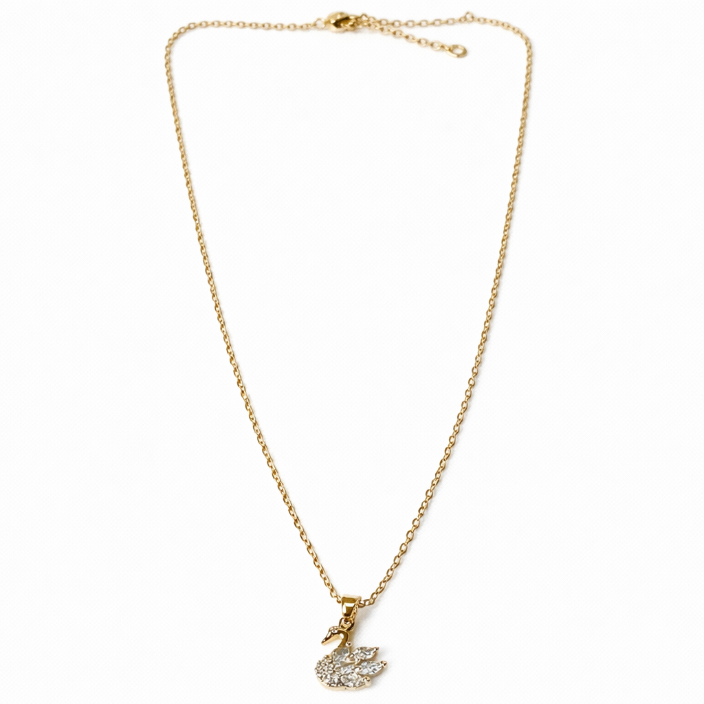 Swan Design American Diamond Gold Plated Anti-Tarnish Necklace