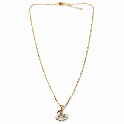 Swan Design American Diamond Gold Plated Anti-Tarnish Necklace