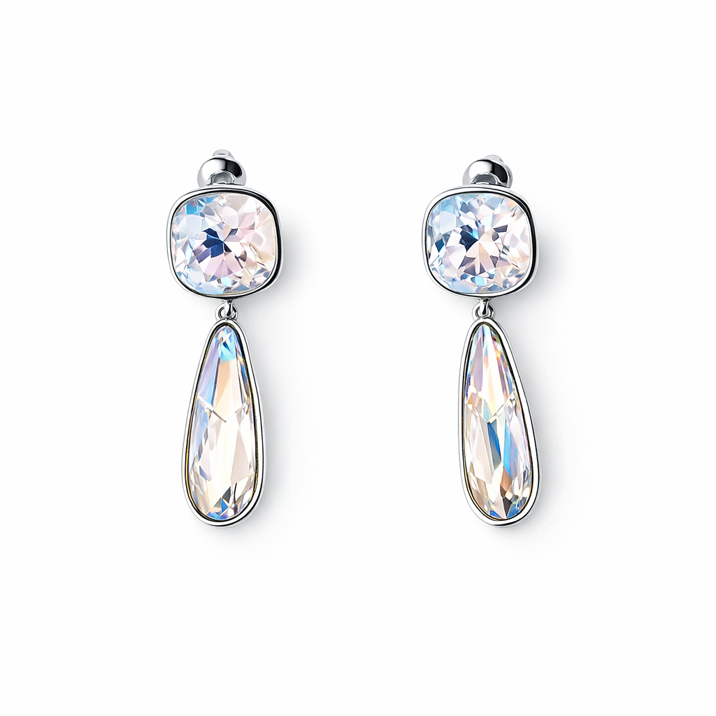 Rose Water Opal Swarovski Crystal Silver Plated Earrings