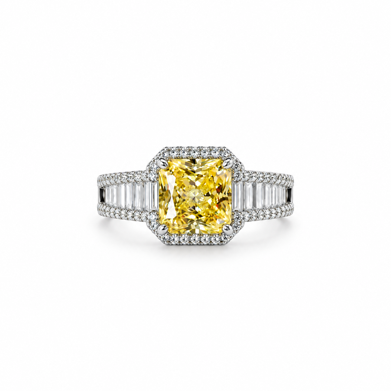 Yellow Topaz Cubic Zirconia Ice Cut American Diamond Silver Plated Adjustable Ring
