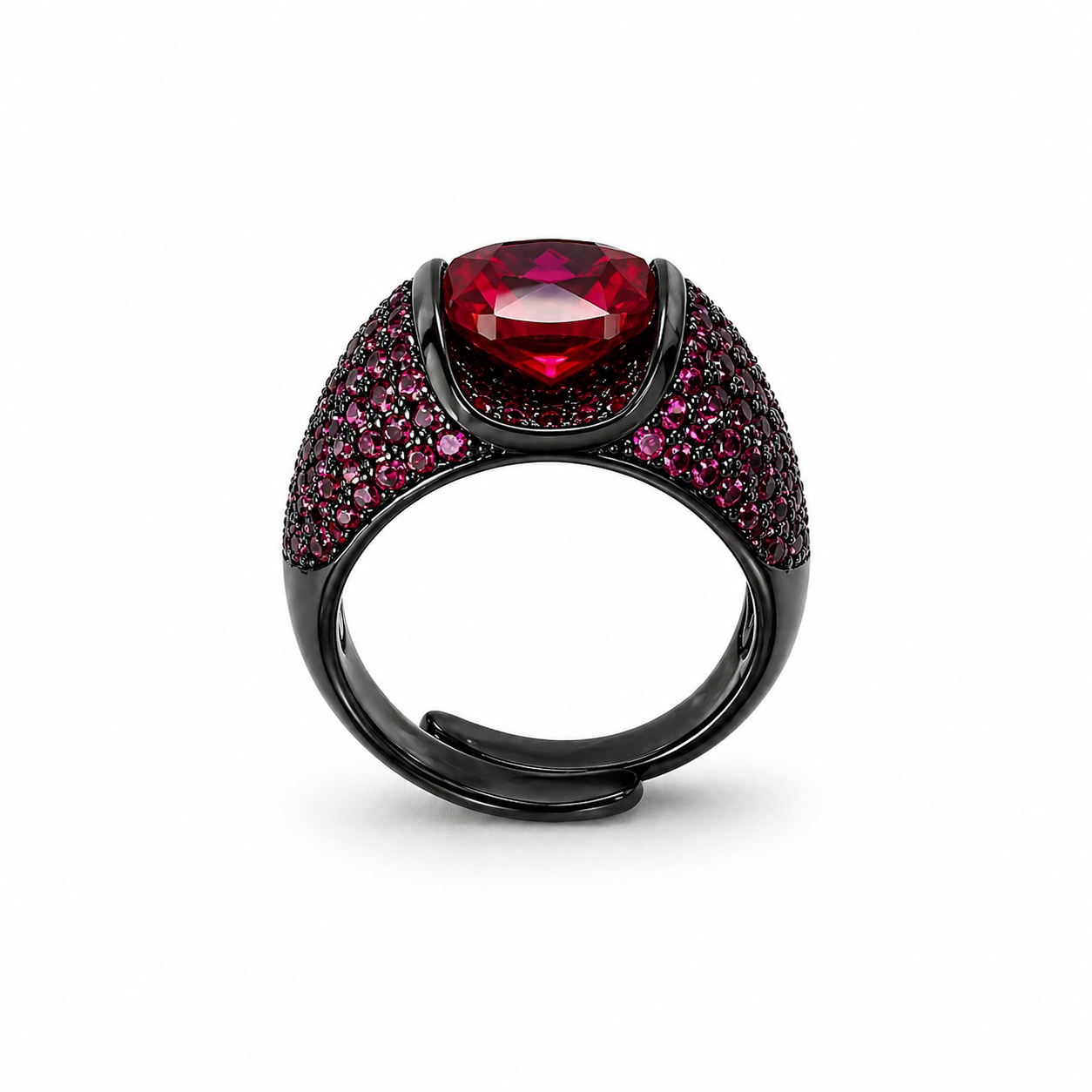 Ruby Cubic Zirconia Pink Ice Cut American Diamond Victorian Plated Adjustable Ring