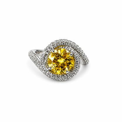 Yellow Topaz Cubic Zirconia Ice Cut American Diamond Silver Plated Adjustable Ring