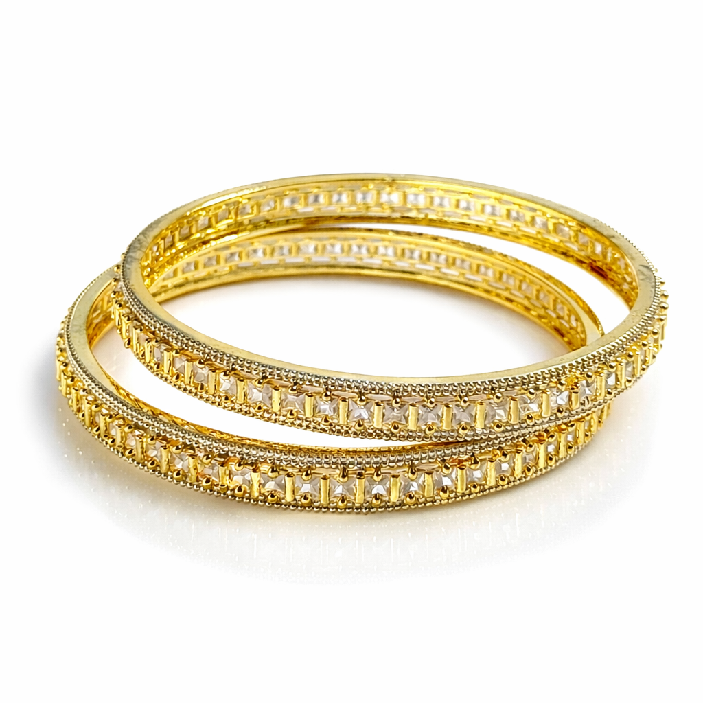 Solitaire Cubic Zirconia American Diamond Gold/Silver Plated Bangles, Set of 2