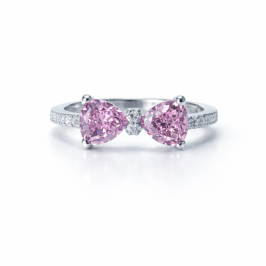 Pink Topaz Cubic Zirconia American Diamond Silver Plated Adjustable Ring