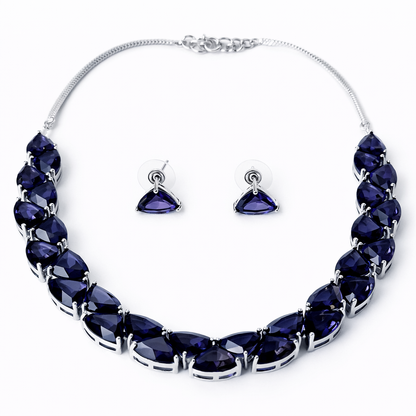 Purple Amethyst Cubic Zirconia American Diamond Silver Plated Necklace Set