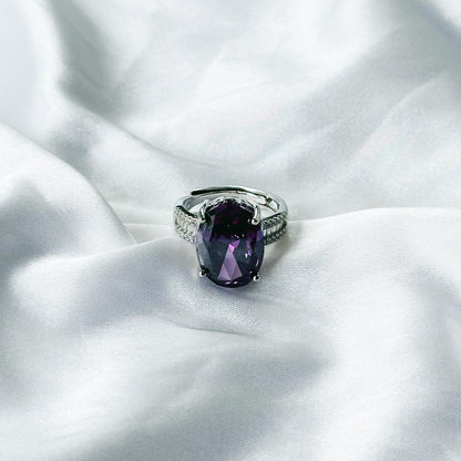 Amethyst Cubic Zircon Ice Cut American Diamond Silver Plated Adjustable Ring