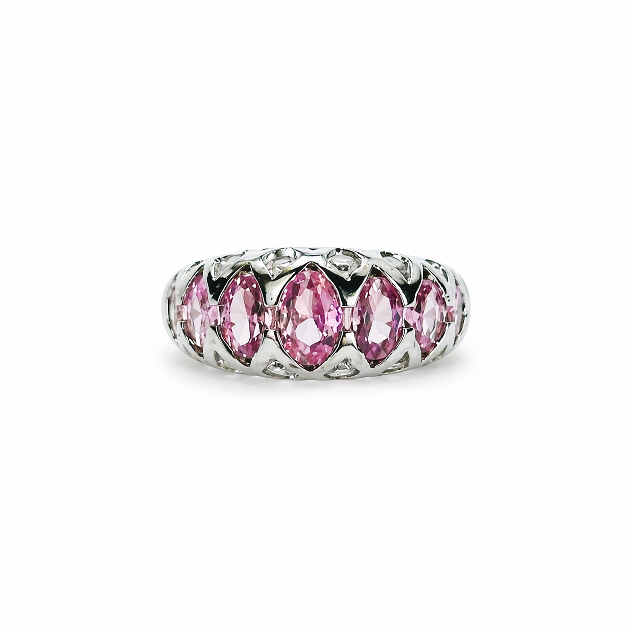 Pink Cubic Zirconia Topaz Ice Cut American Diamond Silver Plated Adjustable Ring