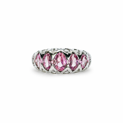 Pink Cubic Zirconia Topaz Ice Cut American Diamond Silver Plated Adjustable Ring