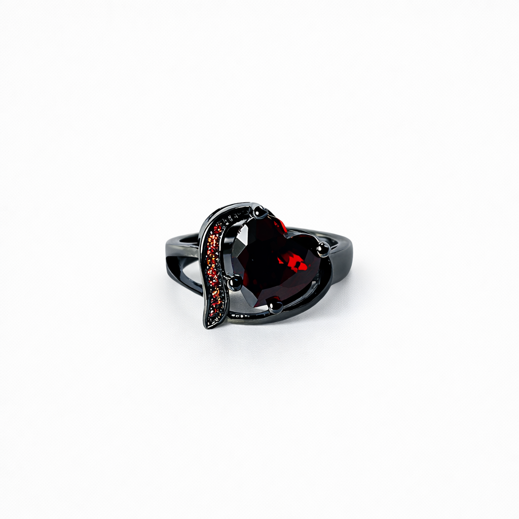 Red Ruby Cubic Zirconia Ice Cut American Diamond 18K Black Gun Plated Adjustable Ring