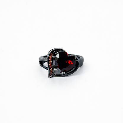 Red Ruby Cubic Zirconia Ice Cut American Diamond 18K Black Gun Plated Adjustable Ring