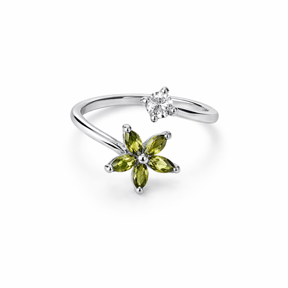 Olive Green Cubic Zirconia American Diamond Silver Plated Adjustable Ring