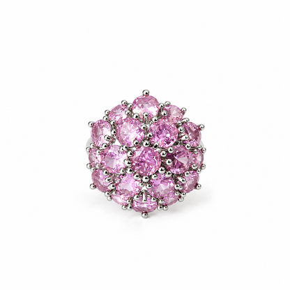 Pink Topaz Cubic Zirconia Ice Cut American Diamond Silver Plated Adjustable Ring