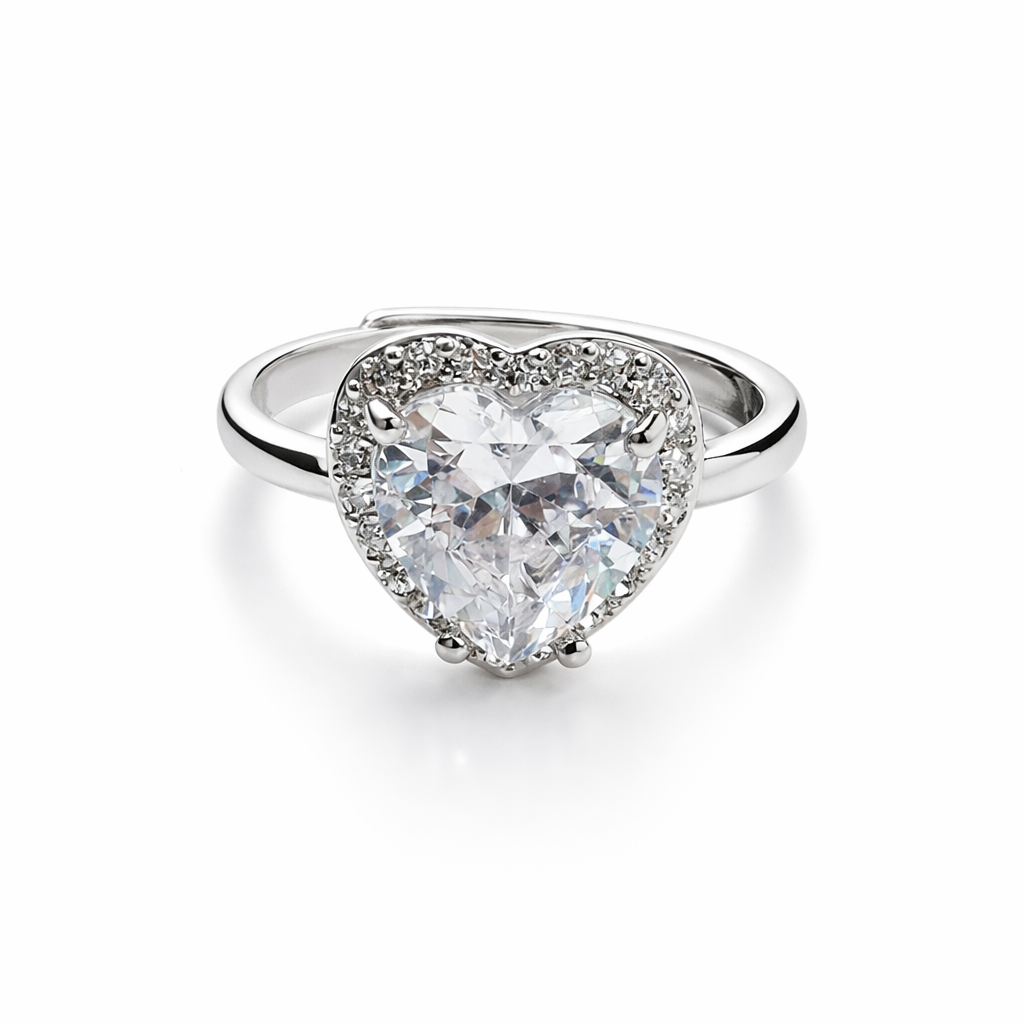 Solitaire Cubic Zirconia American Diamond Silver Plated Adjustable Ring
